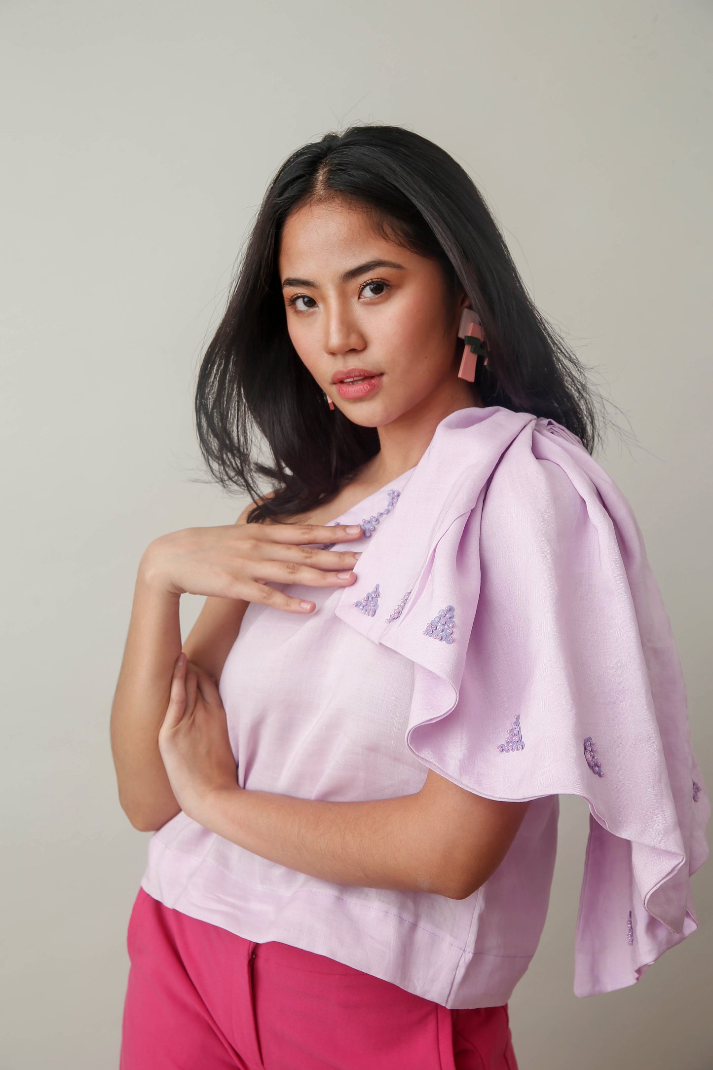 Gabriela Blouse with Huge Ribbon Accent in Lilac