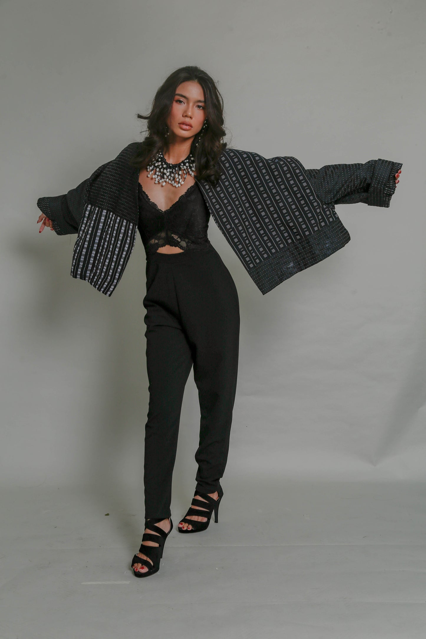 Pulmonia Backless Oversized Jacket in Black