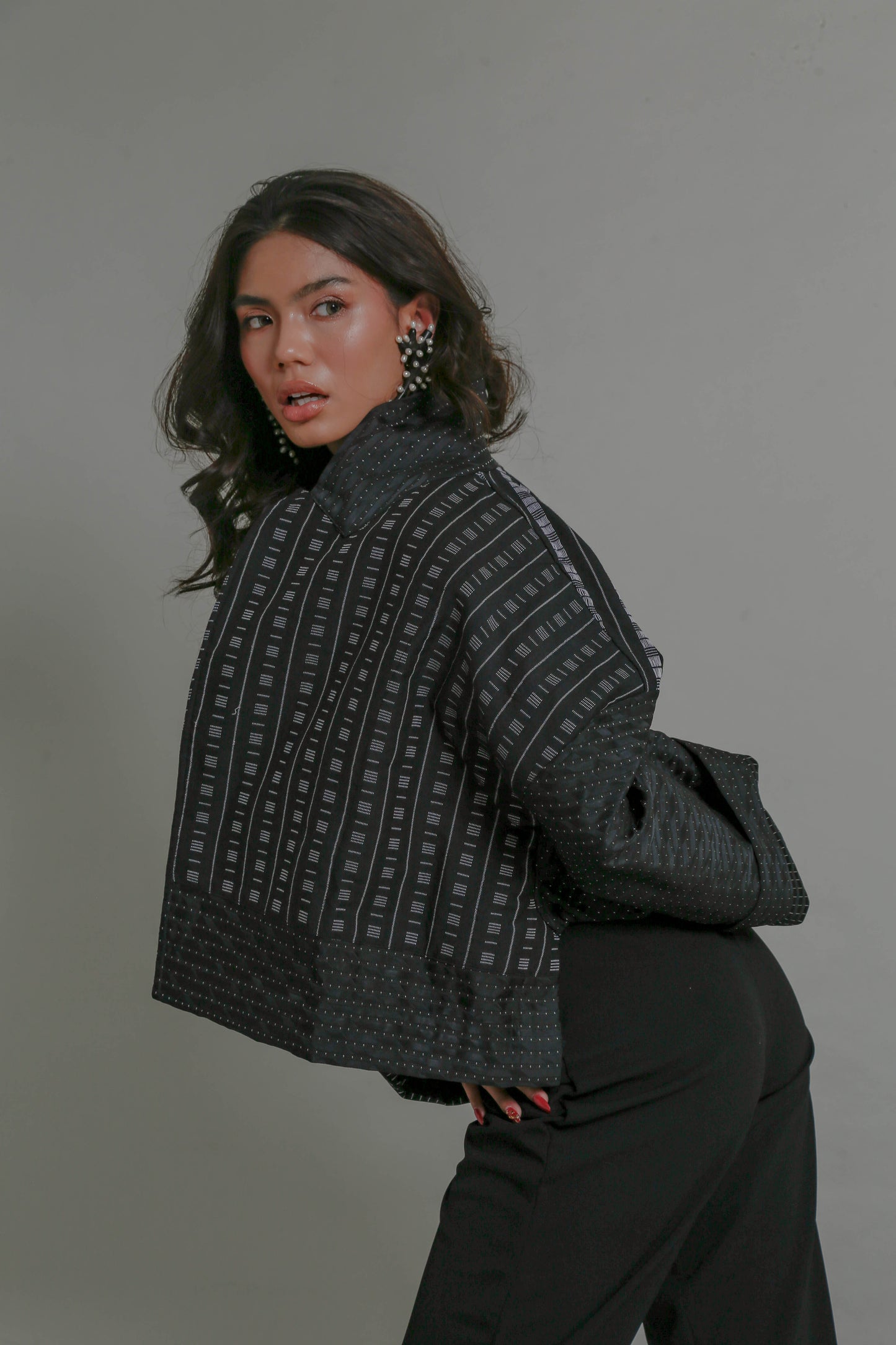 Pulmonia Backless Oversized Jacket in Black