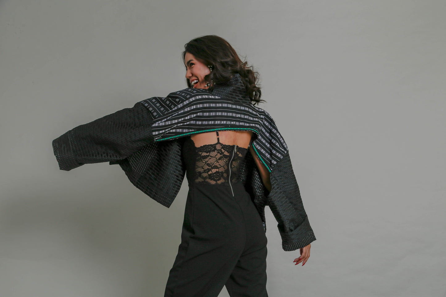 Pulmonia Backless Oversized Jacket in Black