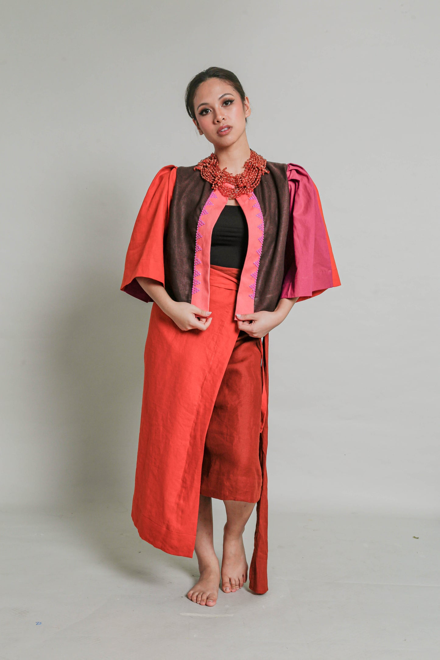 Tampisaw Dark Brown Orange Linen Coords