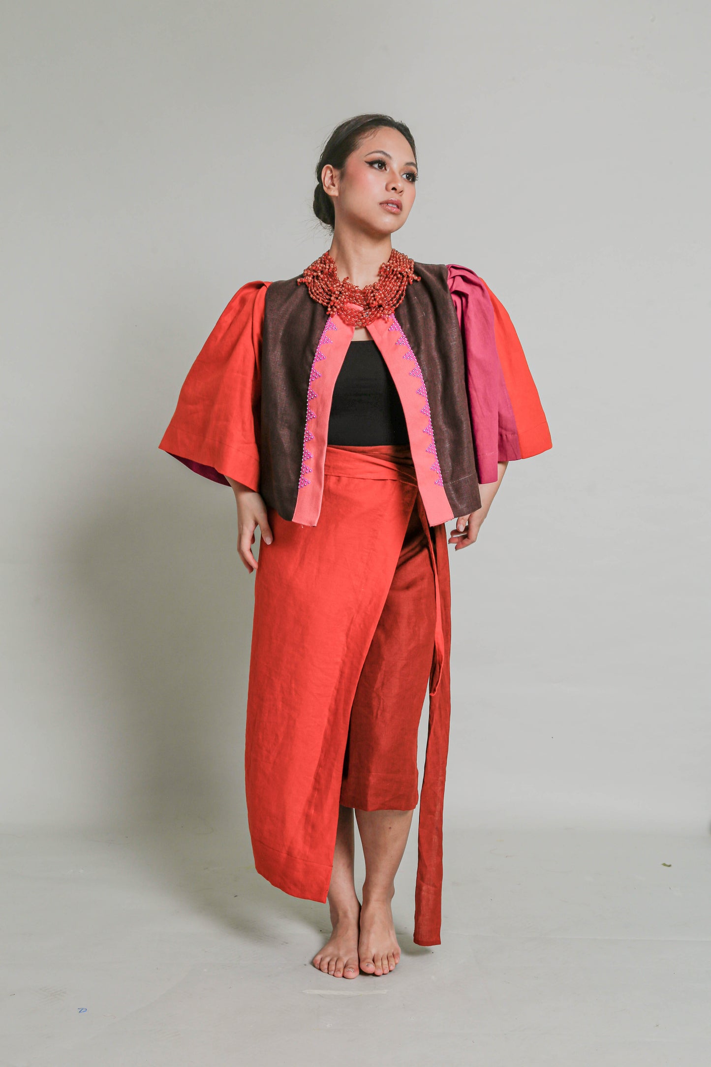 Tampisaw Dark Brown Orange Linen Coords