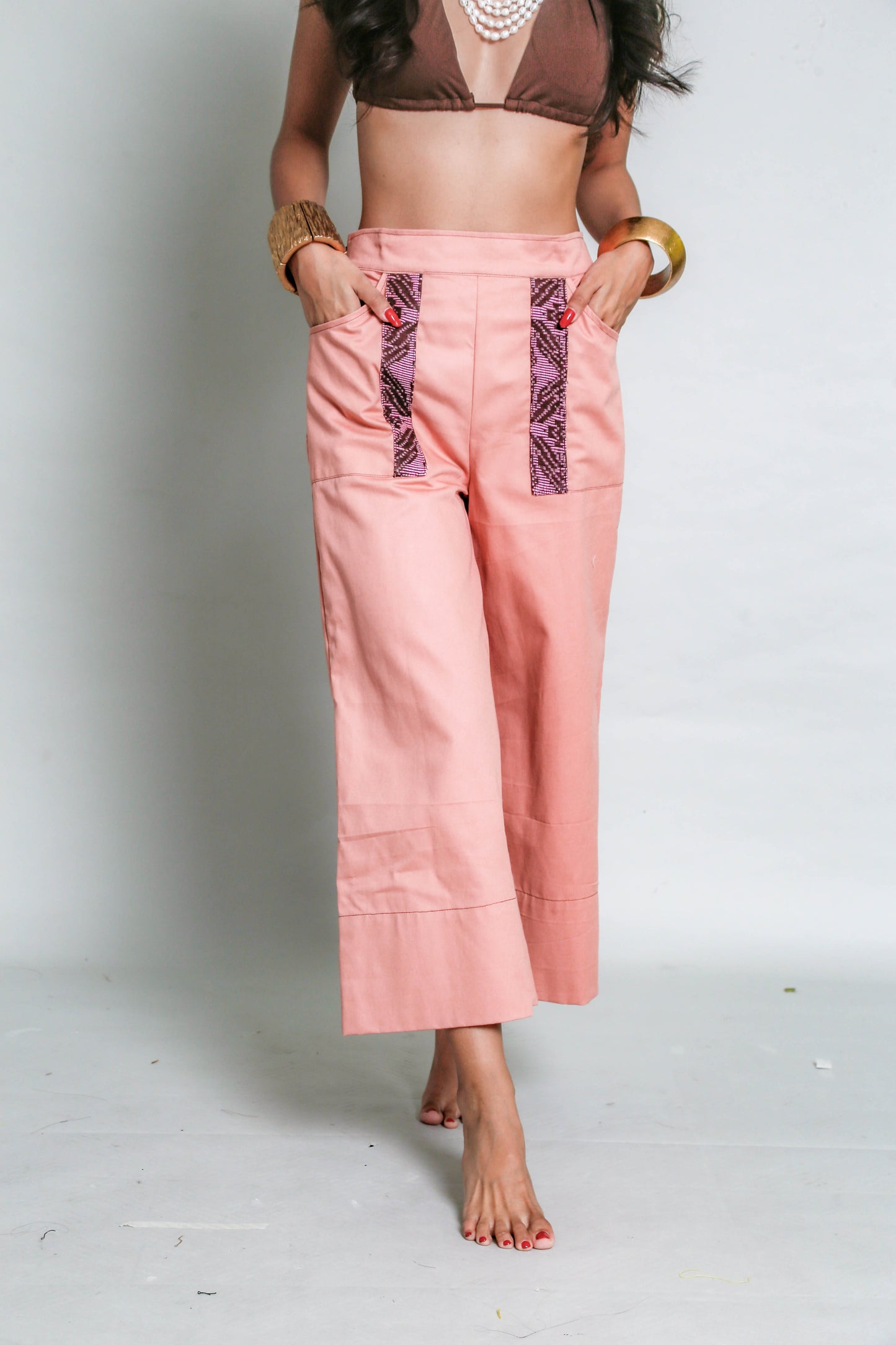 Liwayway Rose Pink Soft Denim Pants with Inabel Weave