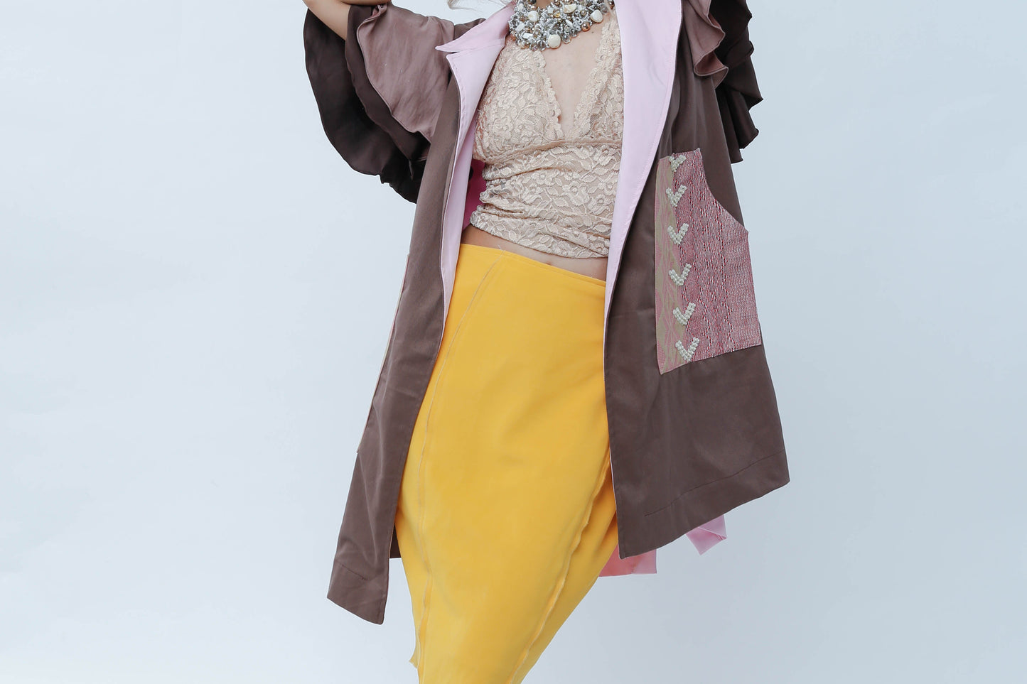 Panganay Long Vest in Brown Kalinga Weave
