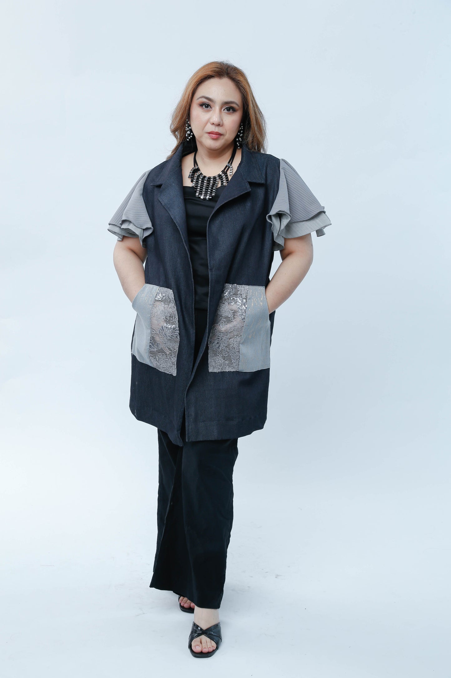 Panganay in Denim Blue with Metallic Hablon Pocket