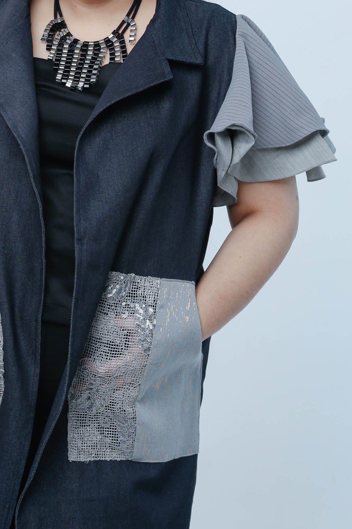 Panganay in Denim Blue with Metallic Hablon Pocket