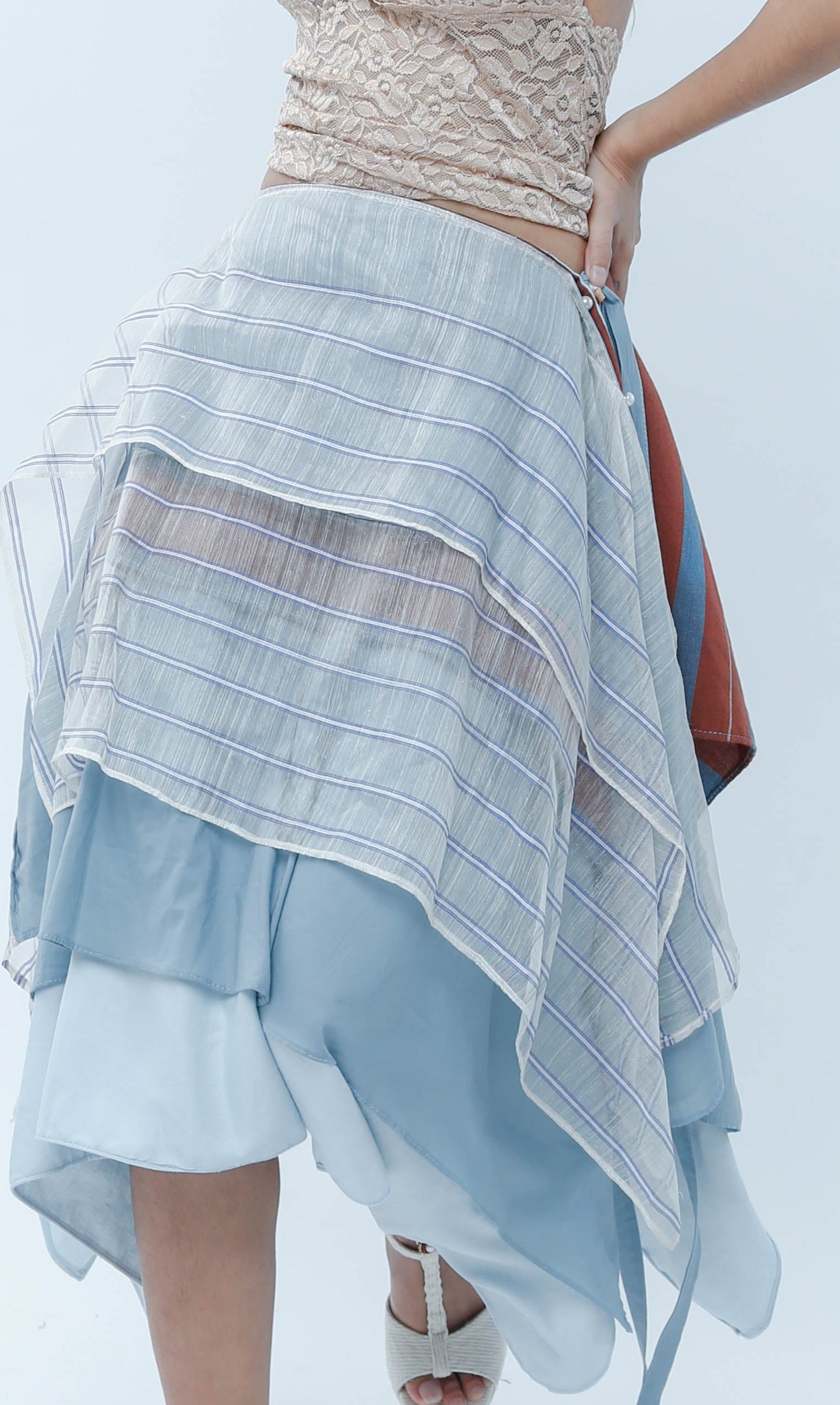 Freestyle Wrap Skirt in Stripes Piña Barong with Kantarines