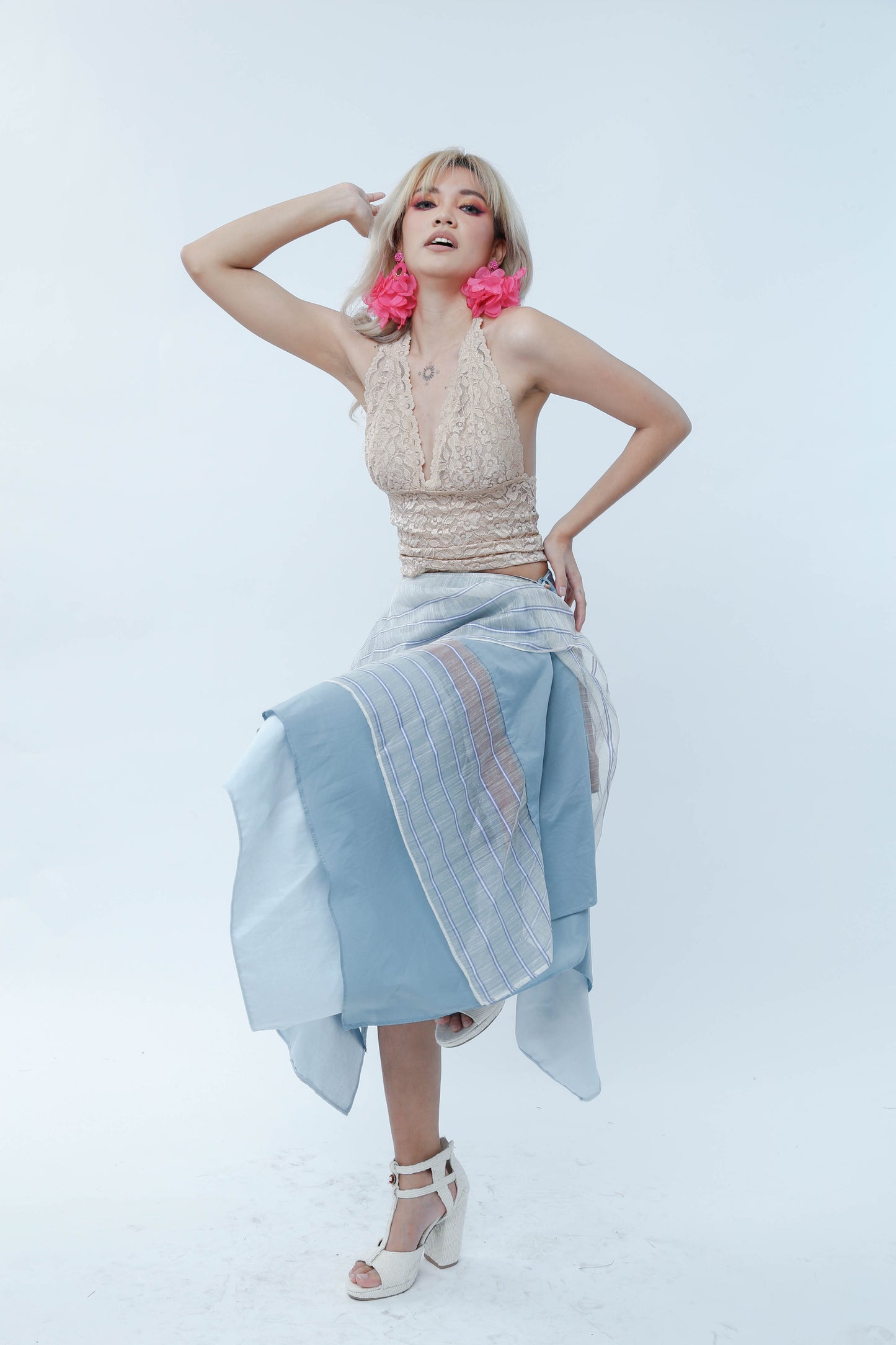 Freestyle Wrap Skirt in Stripes Piña Barong with Kantarines