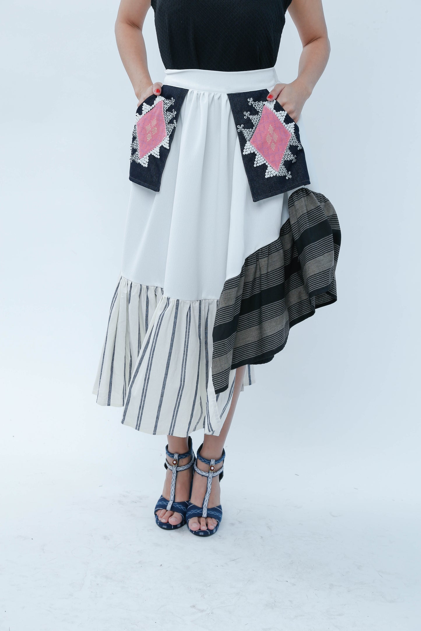 Manila Skirt in White with Yakan Pocket