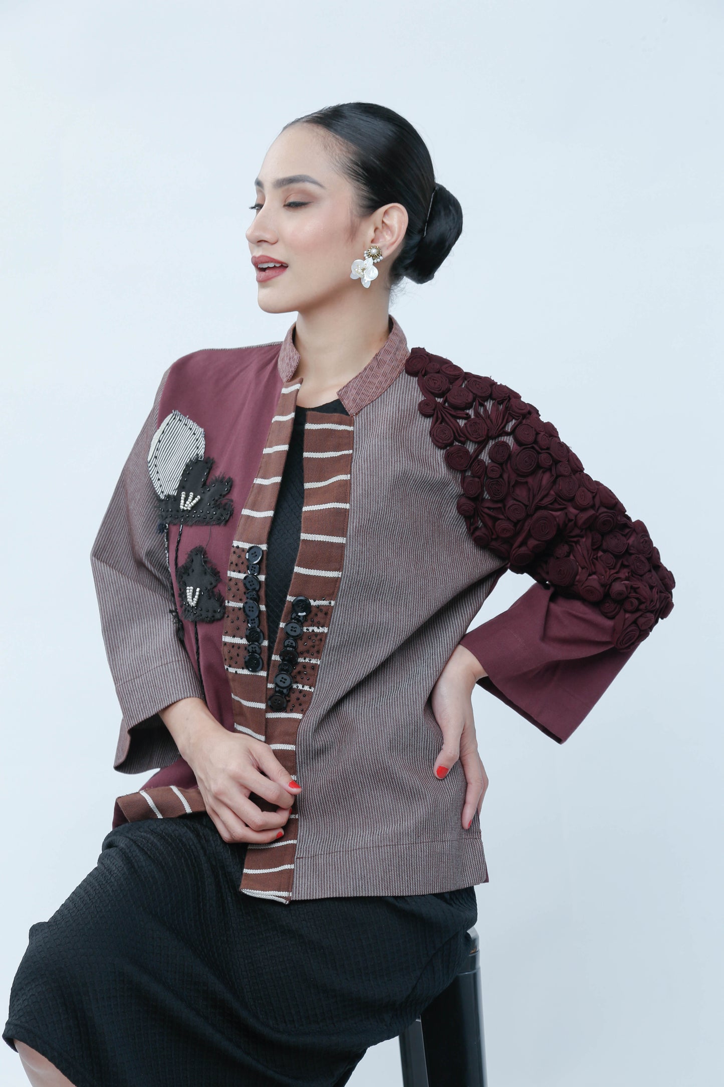 Mayordoma Jacket in Maroon with Applique