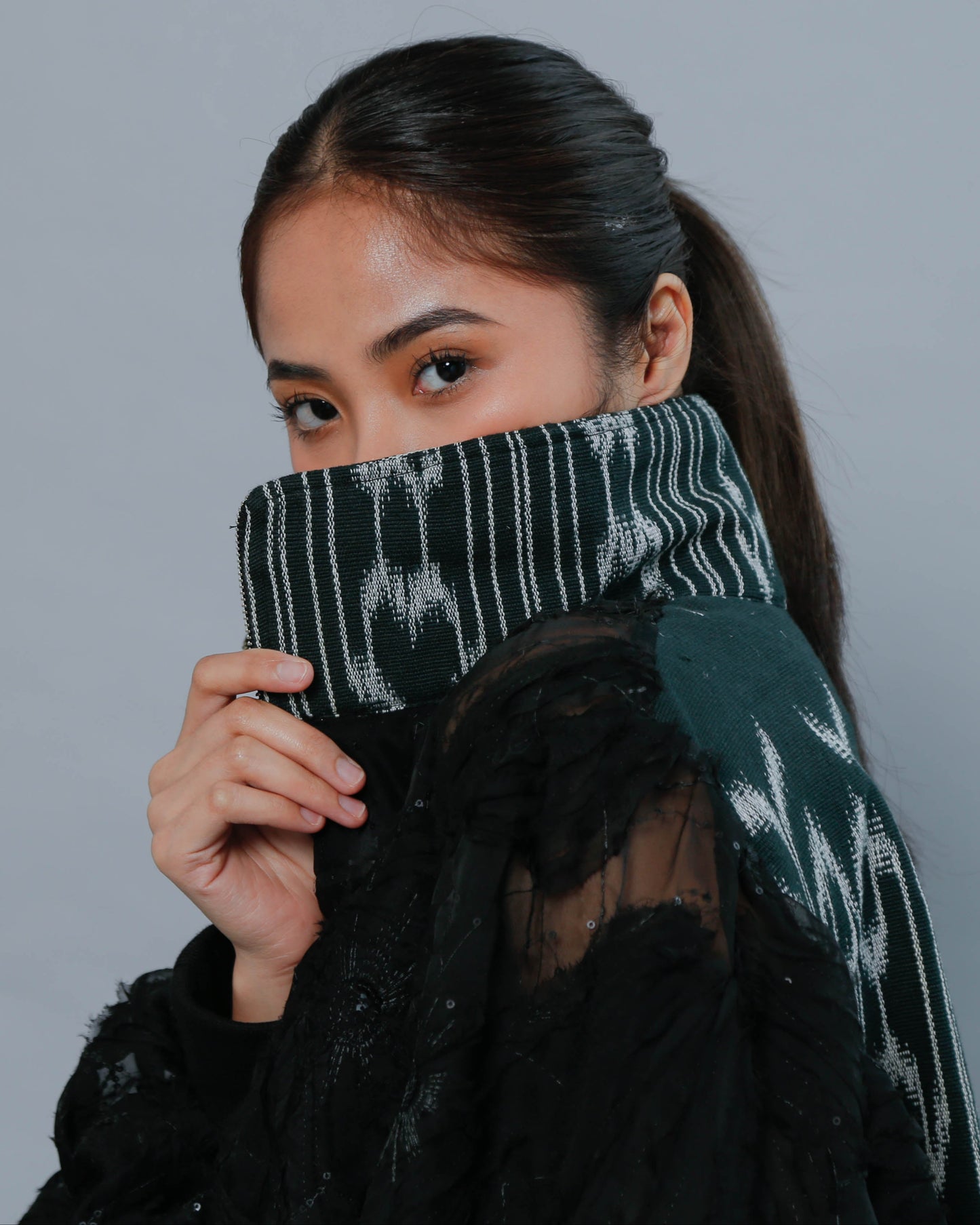 Bida Bida Black Cotton Tnalak Bomber Jacket