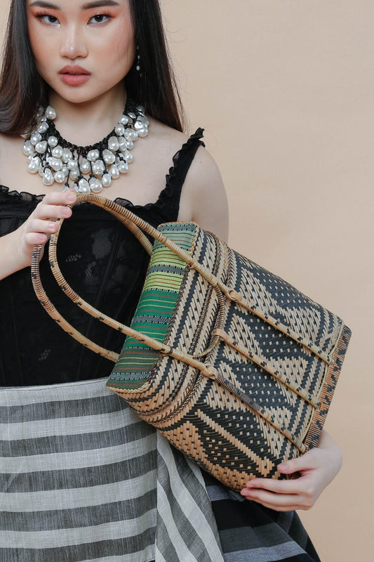 Detalya Bambo Bag by Teduray Tribe with  Green Ifugao Weave