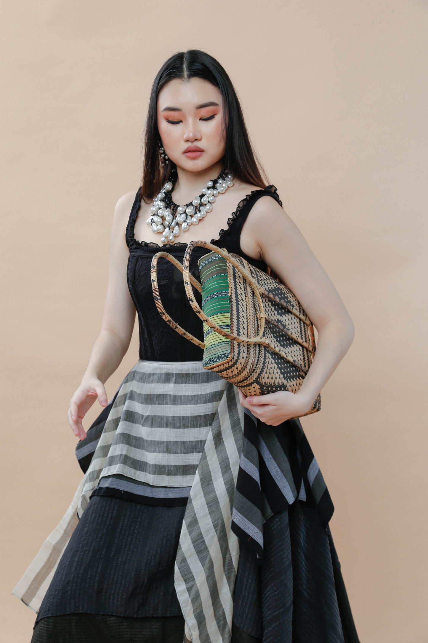 Detalya Bambo Bag by Teduray Tribe with Green Ifugao Weave