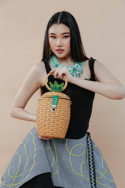 Detalye Pineapple Wicker Bucket Bag