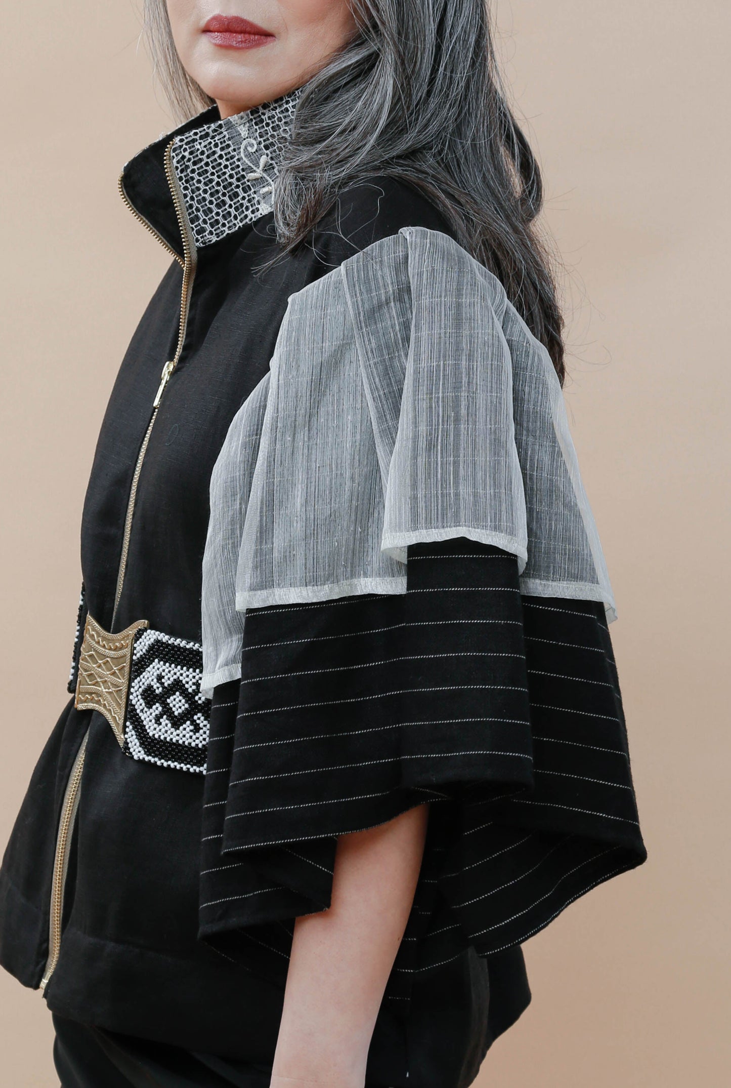 Gantimpala Black Pure Linen in Piña Calado of Lumban