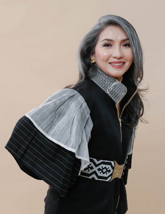 Gantimpala Black Pure Linen in Piña Calado of Lumban