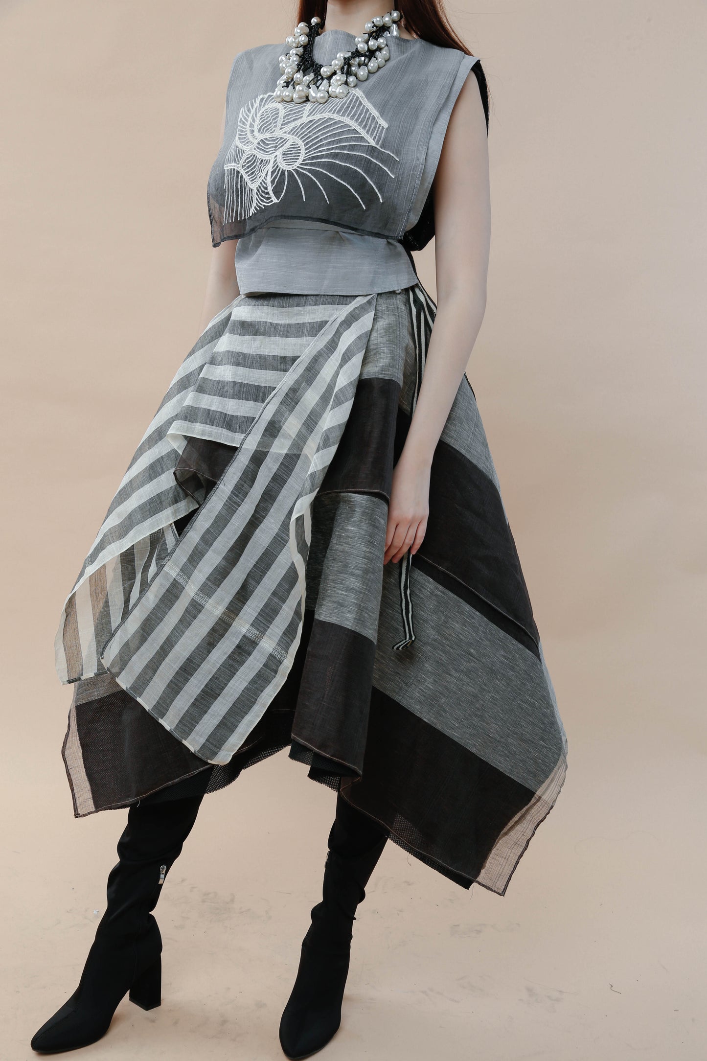 Sibagat Abaca Stripes Multi Layer Freestyle Skirt