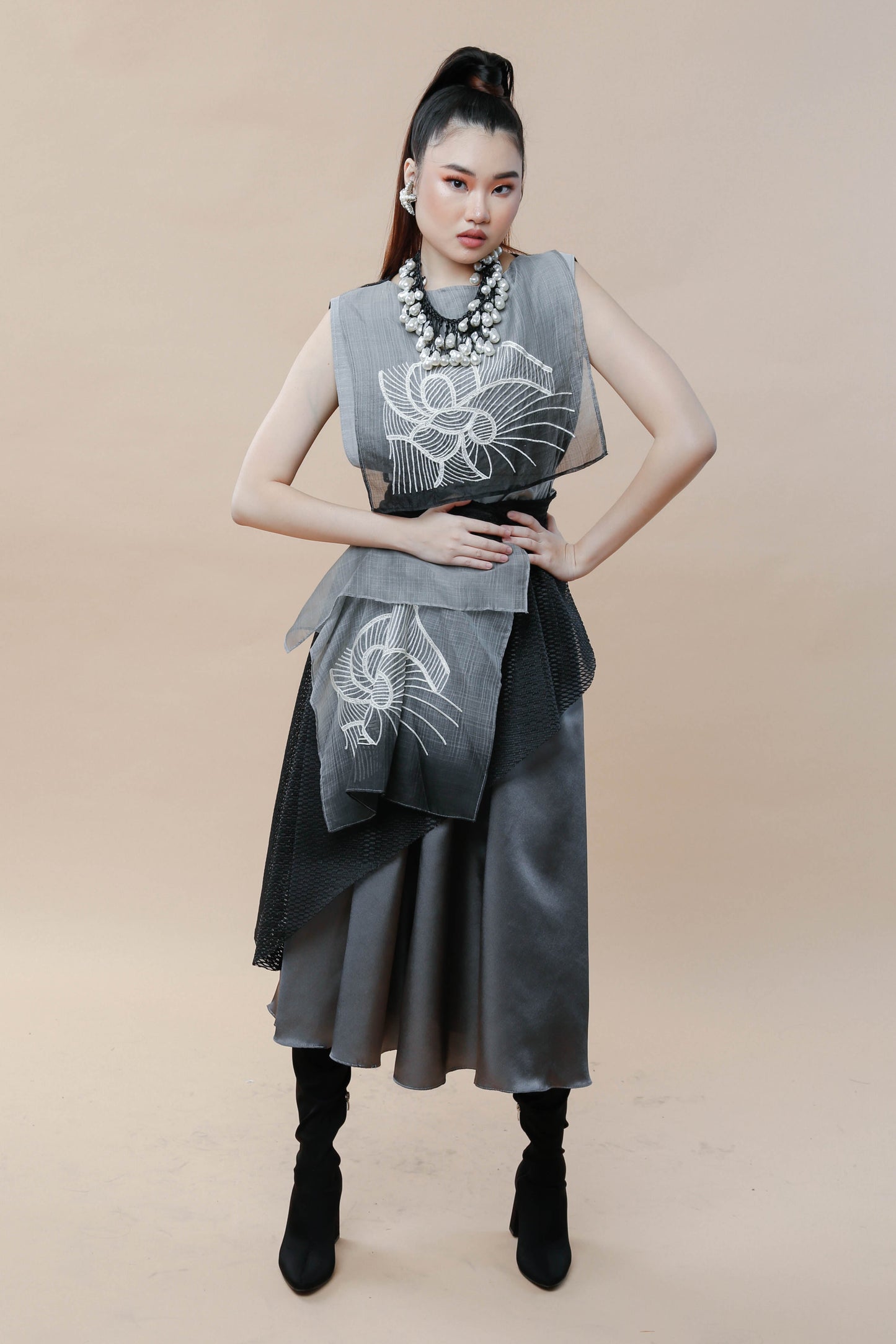 Imporanteng Ganap Black Skirt with Embroidered Barong