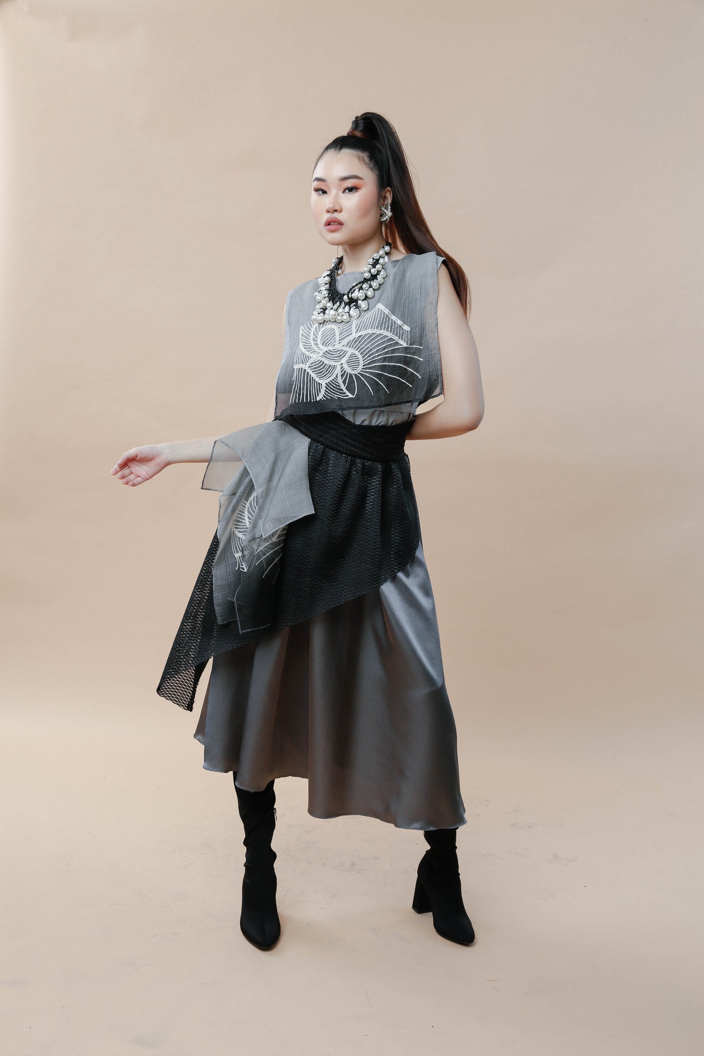 Imporanteng Ganap Black Skirt with Embroidered Barong