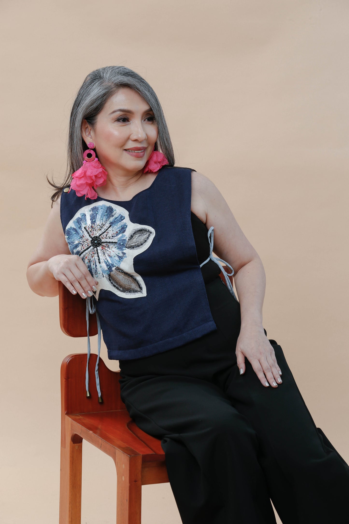 Kalinga Blue Bib with Hand Beaded Applique