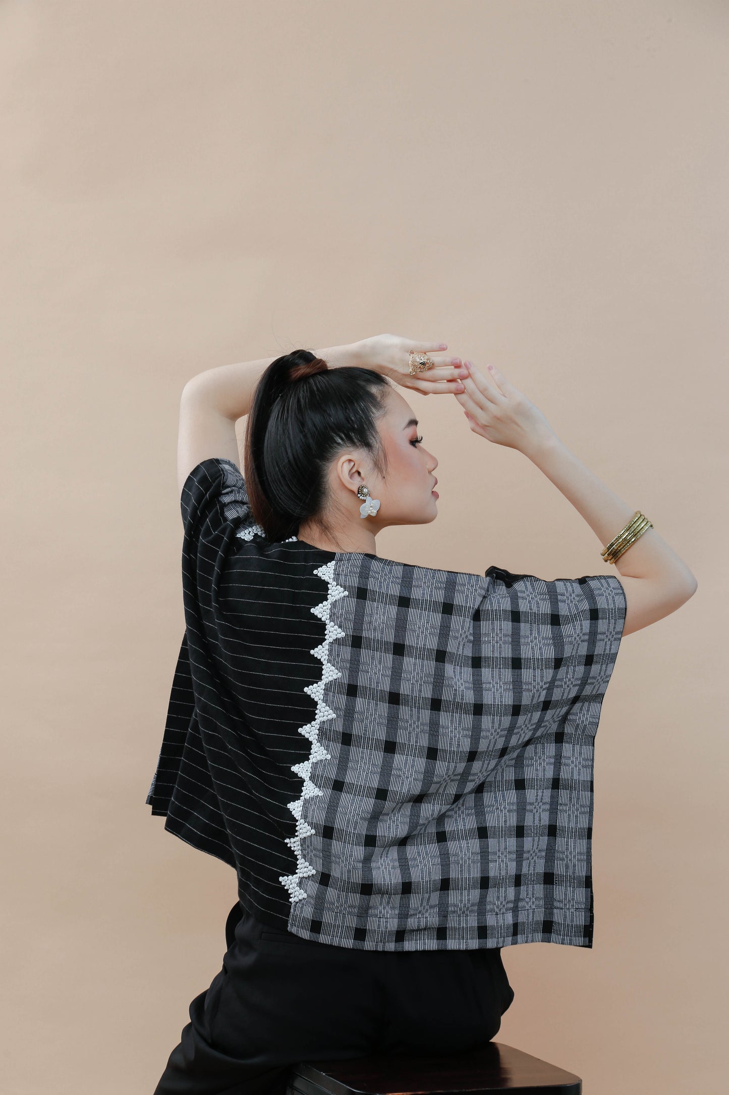 Heritage Poncho with Mixed Binakol with Beaded Back NY