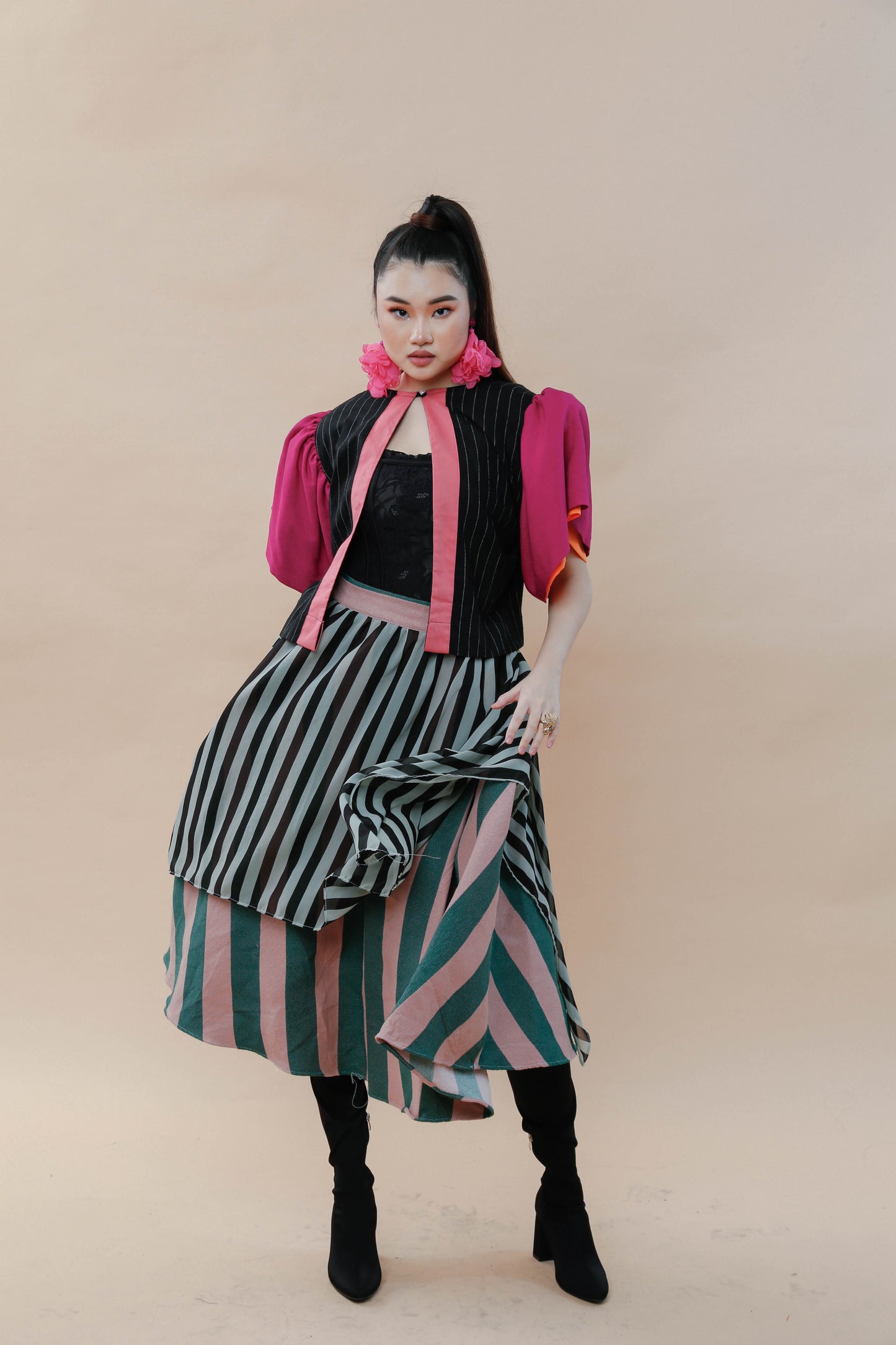 Patong-Patong Skirt in Green Stripes