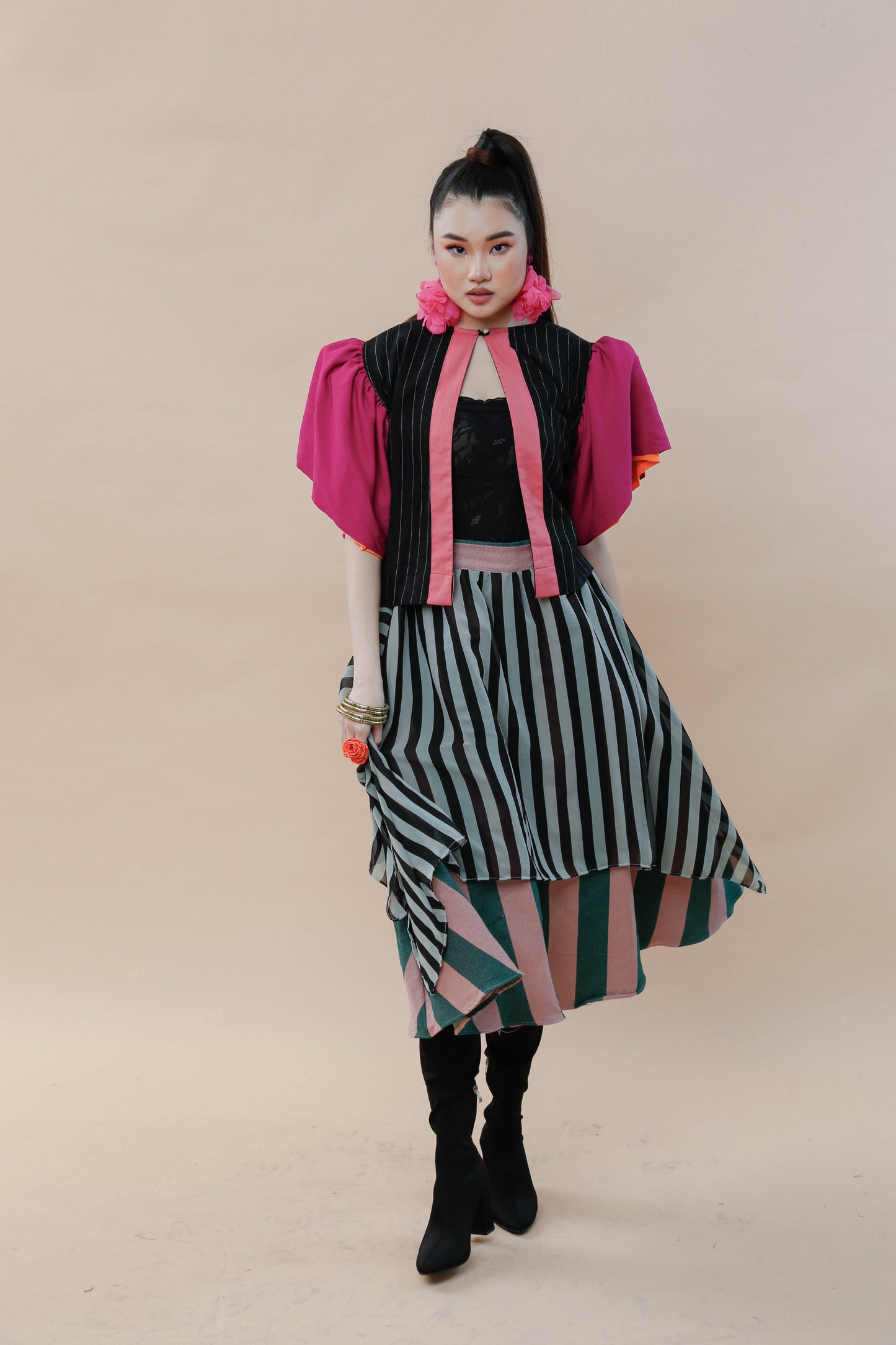 Patong-Patong Skirt in Green Stripes