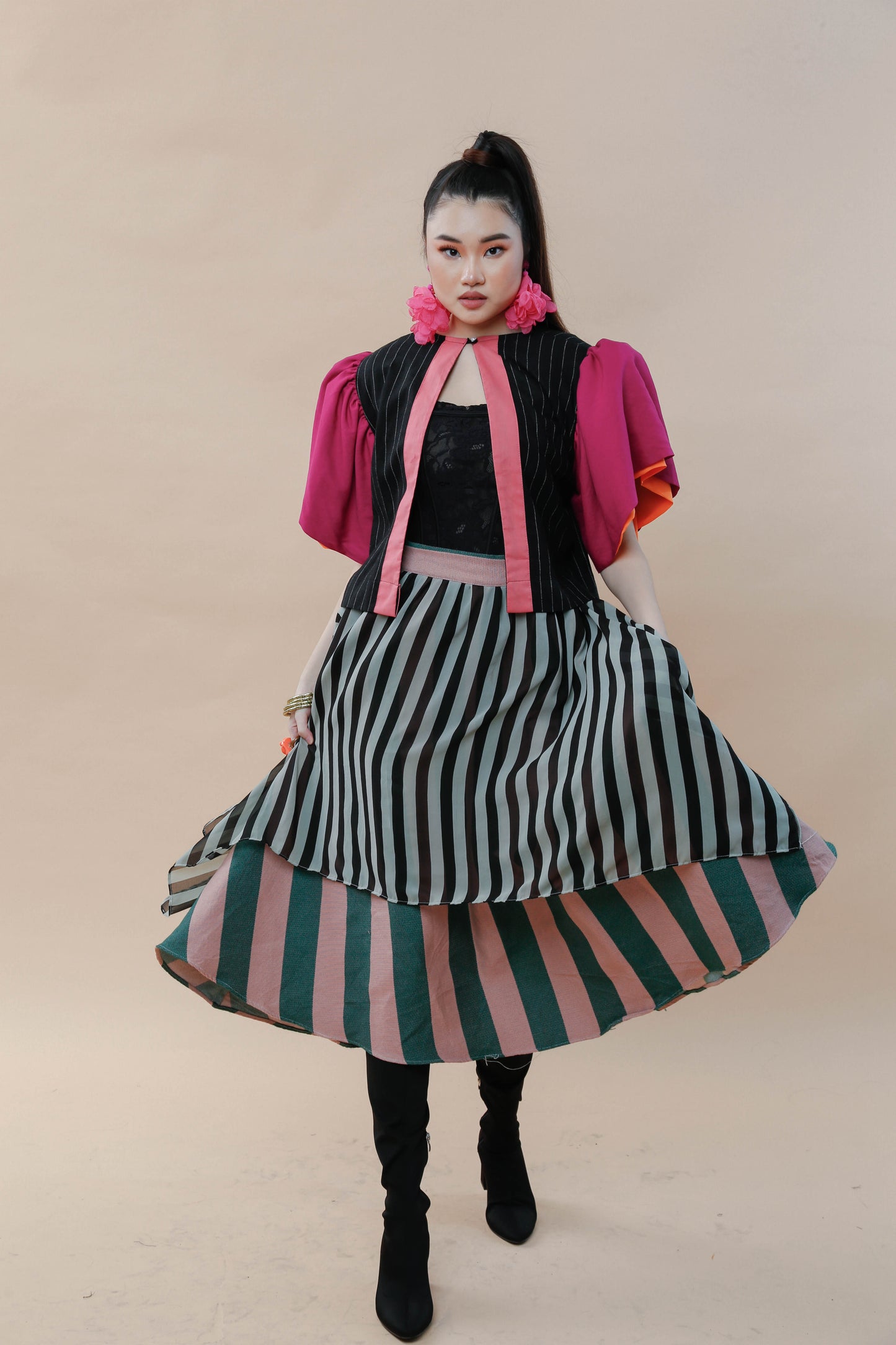 Patong-Patong Skirt in Green Stripes