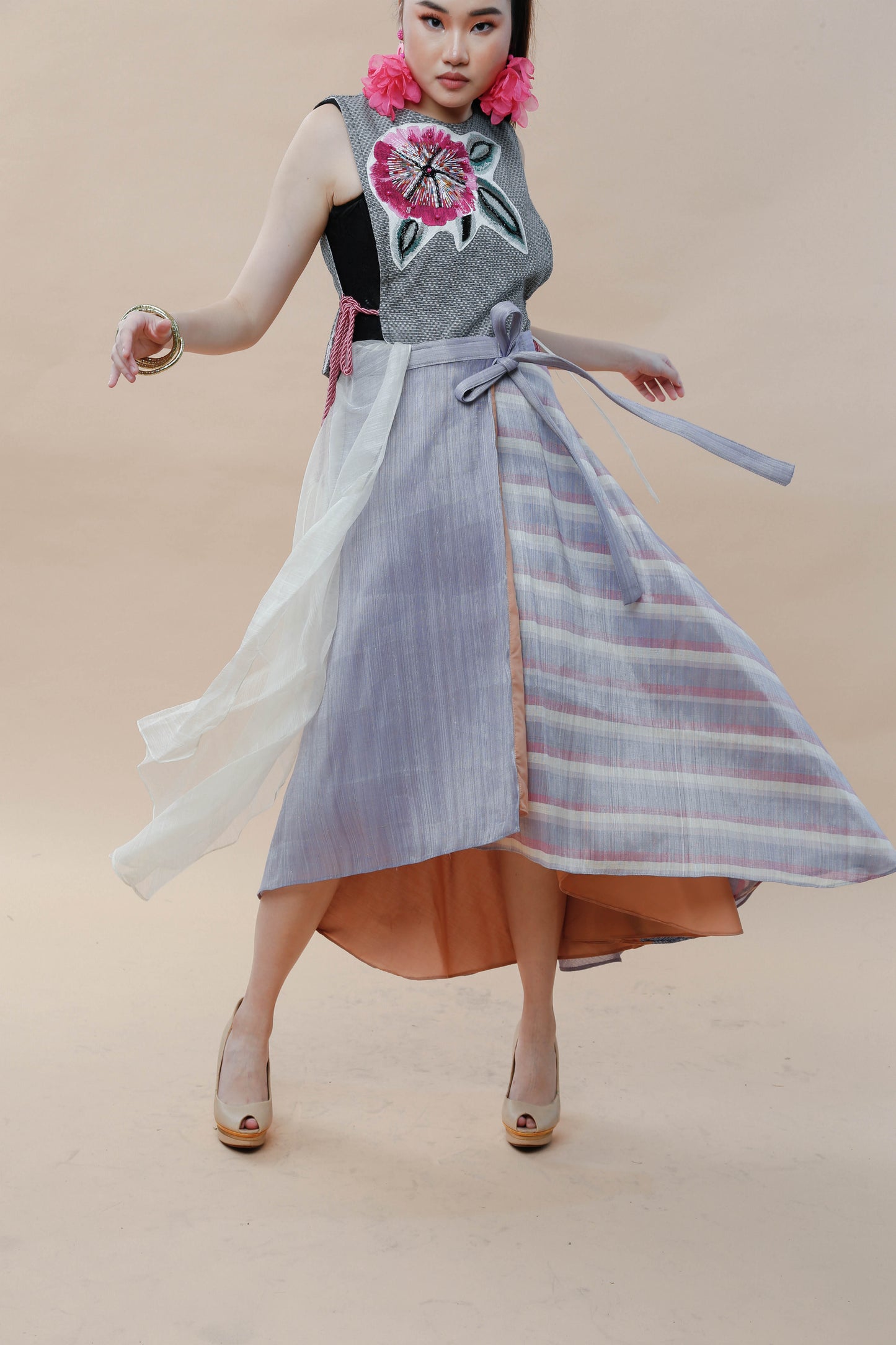 Reversible Multi Angle Wrap Skirt in Abaca and Piña