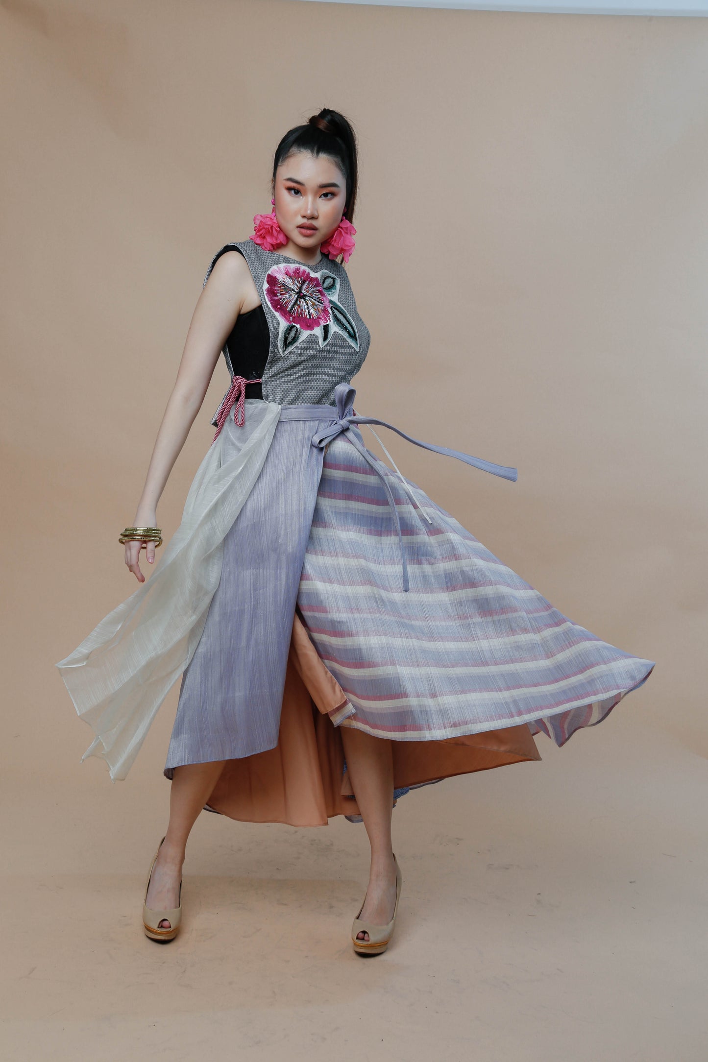 Reversible Multi Angle Wrap Skirt in Abaca and Piña