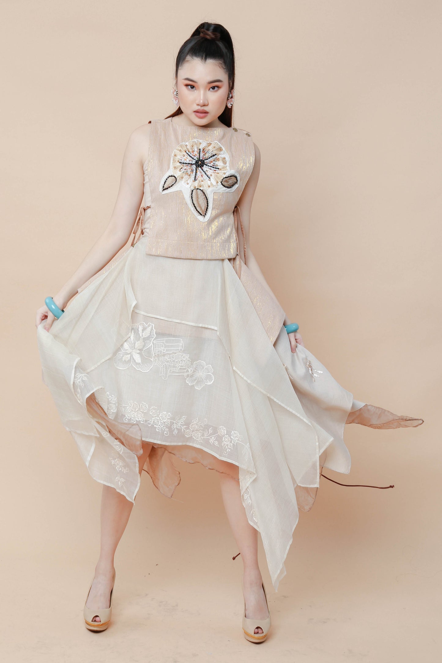 Freestyle Skirt in Full Panel Barong with Jeep Embroidery
