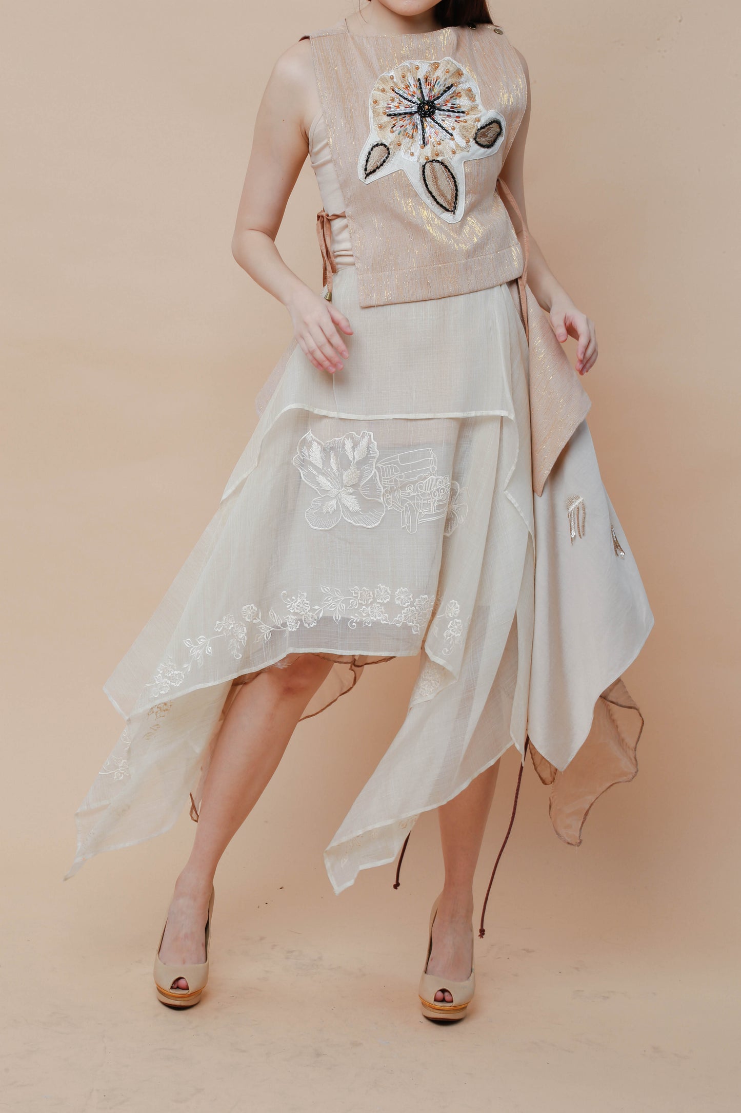 Freestyle Skirt in Full Panel Barong with Jeep Embroidery
