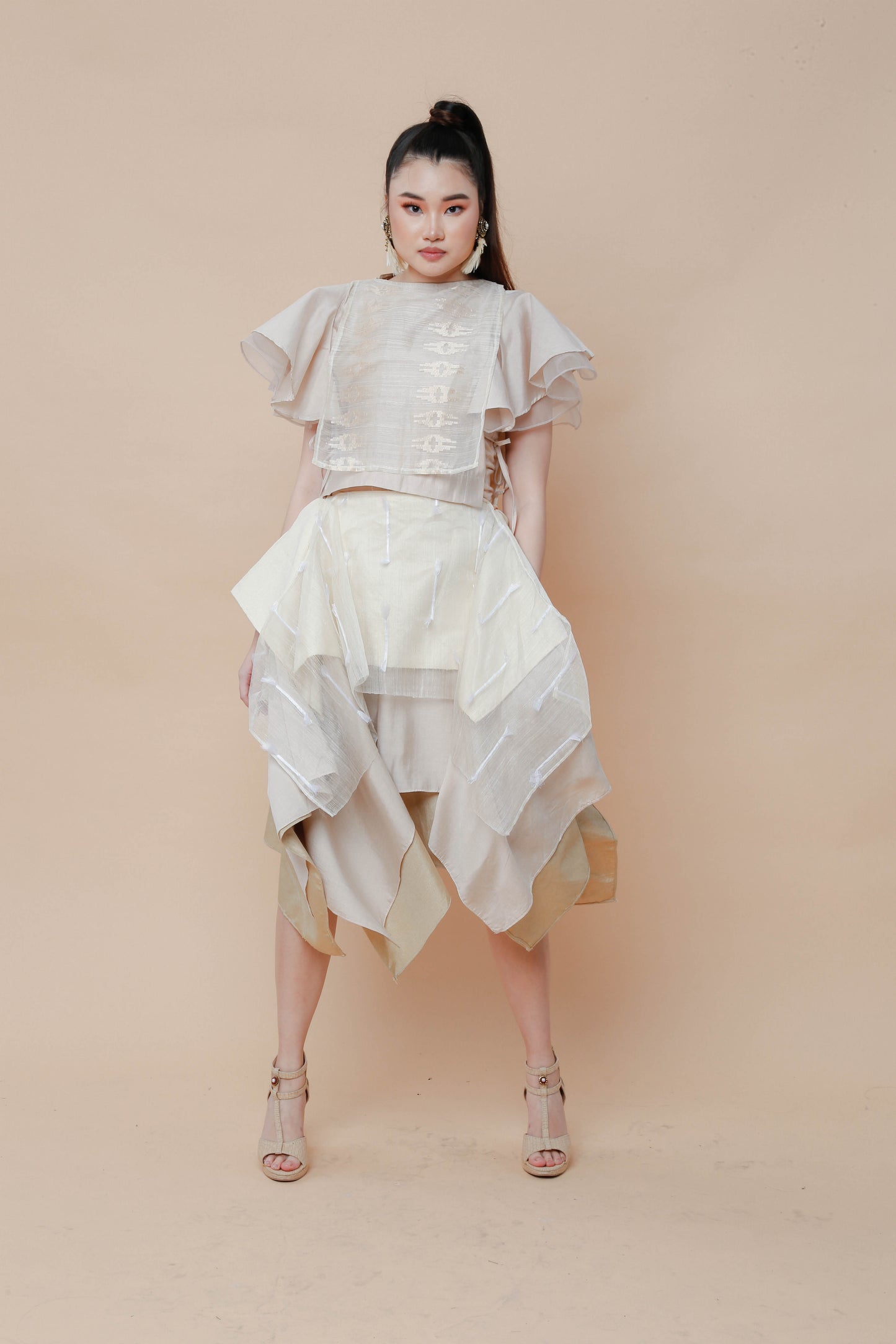 Freestyle Skirt in Kalinga Cream with Piña Candy Wrapper Barong