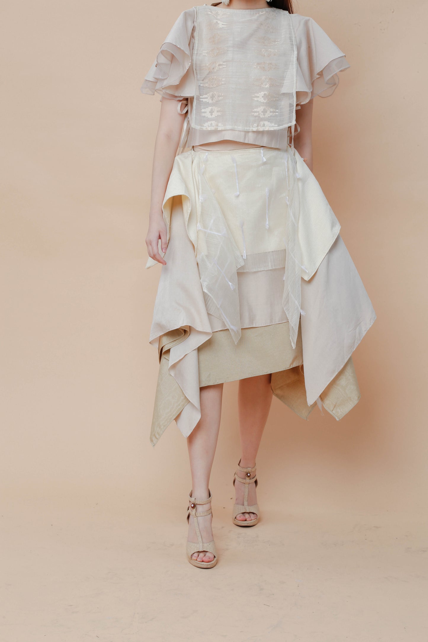 Freestyle Skirt in Kalinga Cream with Piña Candy Wrapper Barong