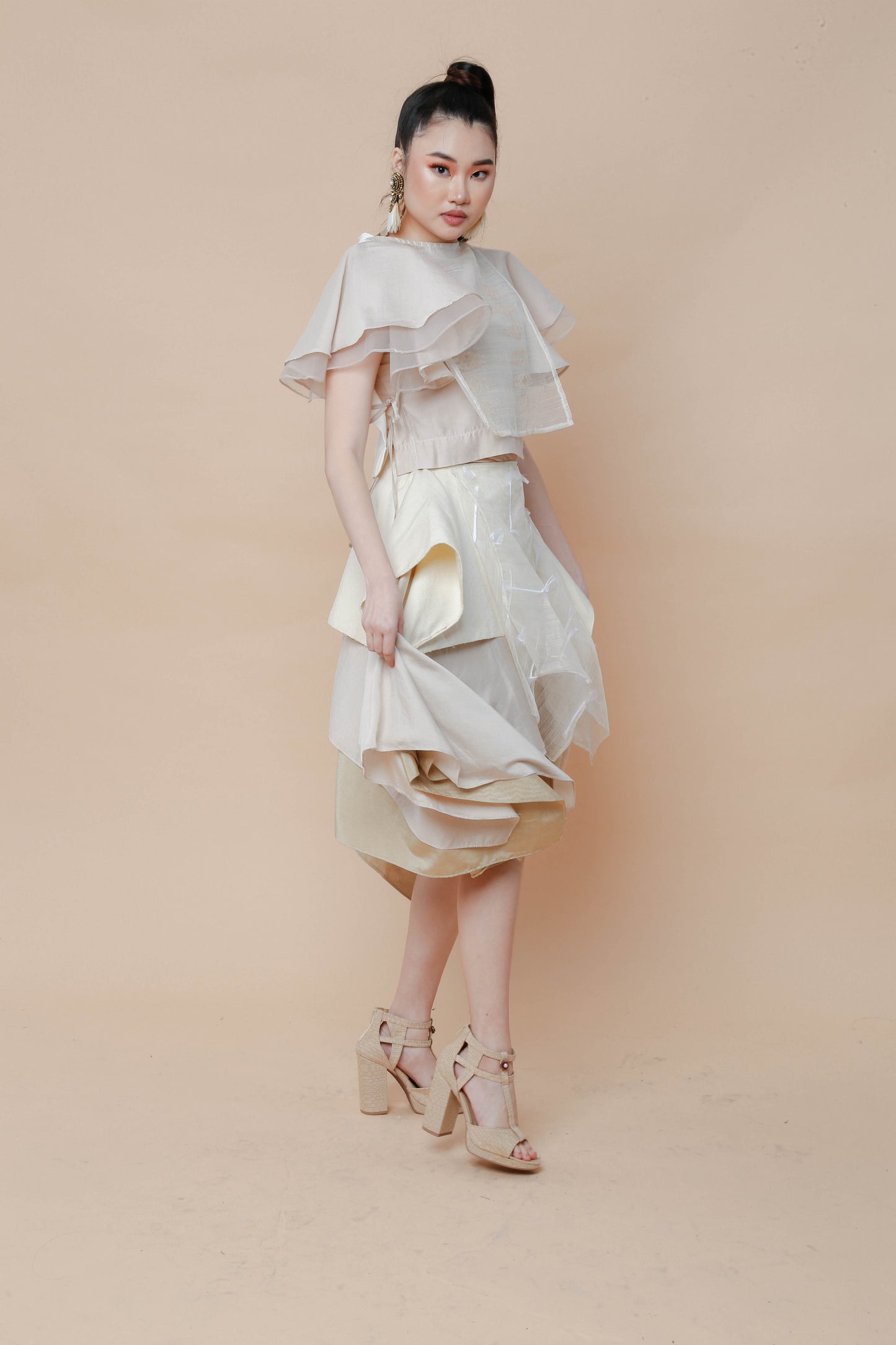 Freestyle Skirt in Kalinga Cream with Piña Candy Wrapper Barong