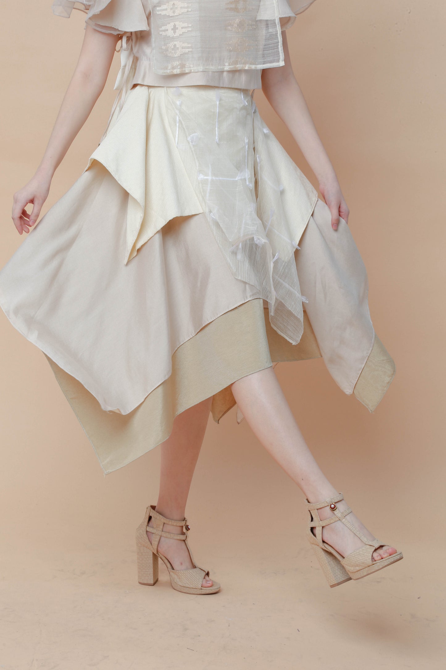 Freestyle Skirt in Kalinga Cream with Piña Candy Wrapper Barong