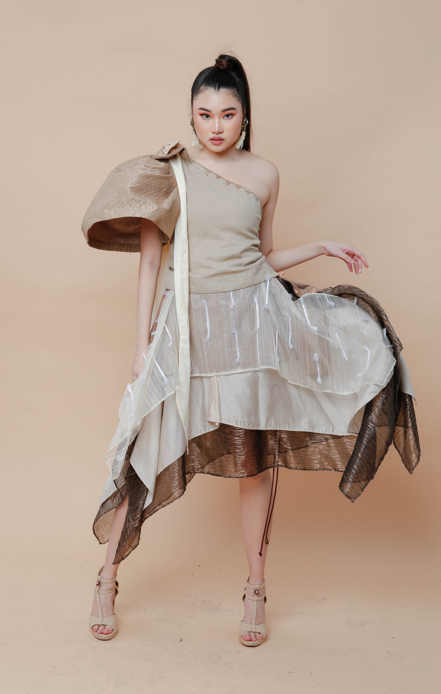 Freestyle Skirt Earth Tone Piña Candy Wrapper Barong
