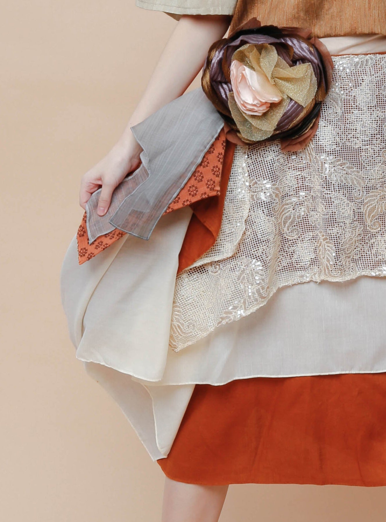 Free Style Burnt Orange Skirt with Detachable Floral Applique