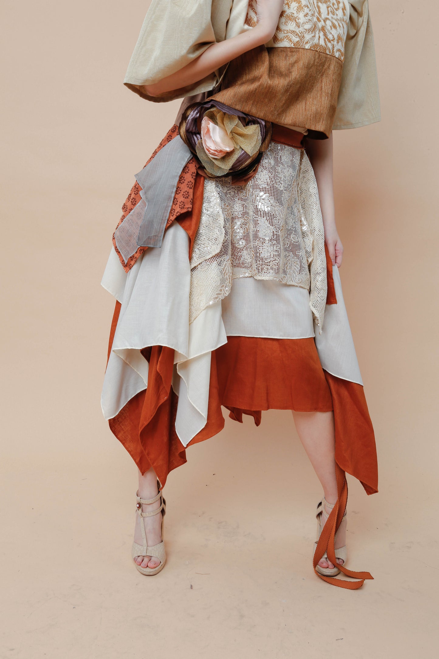 Free Style Burnt Orange Skirt with Detachable Floral Applique