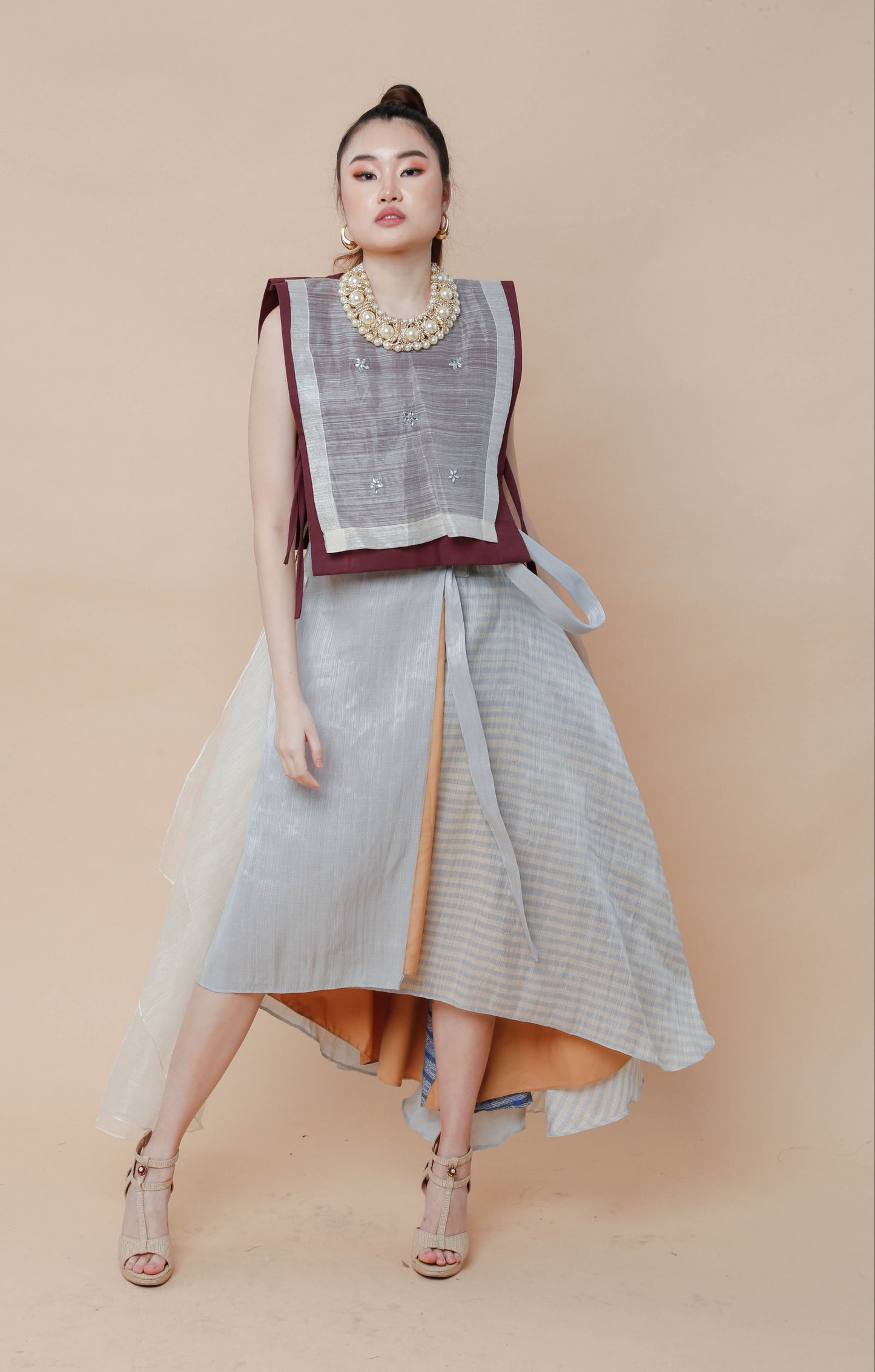Reversible Free Size Abaca Skirt with Barong