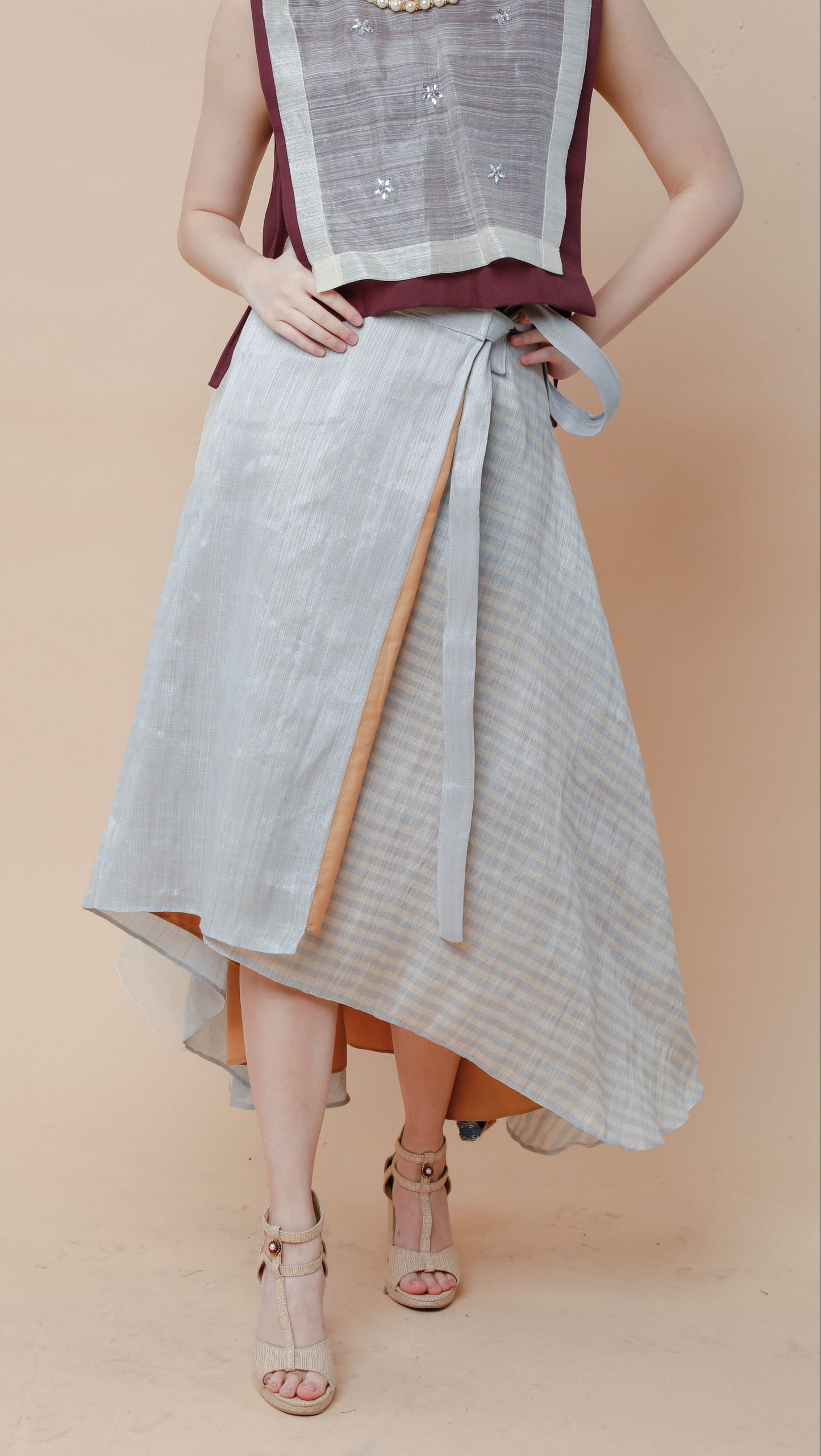 Reversible Free Size Abaca Skirt with Barong