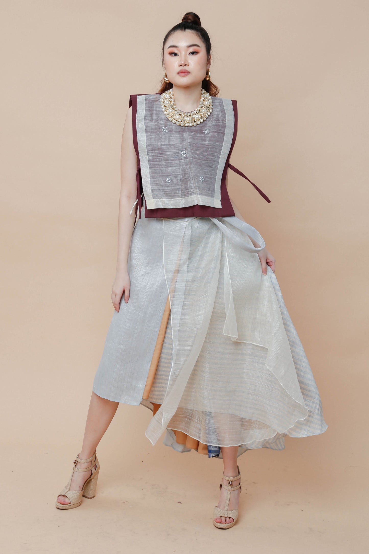 Reversible Free Size Abaca Skirt with Barong