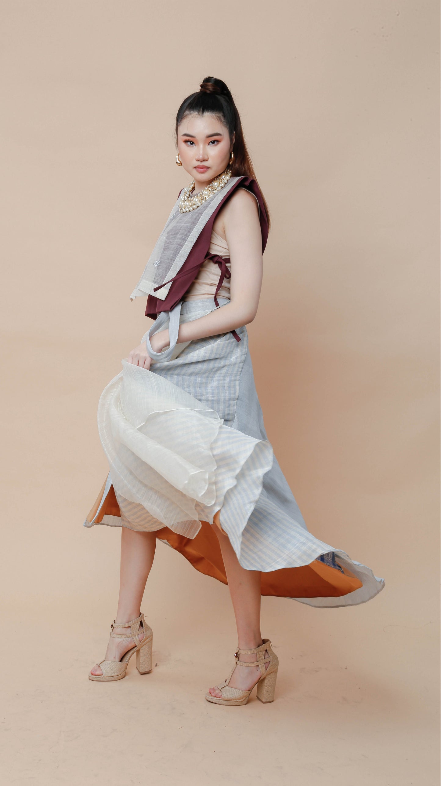 Reversible Free Size Abaca Skirt with Barong