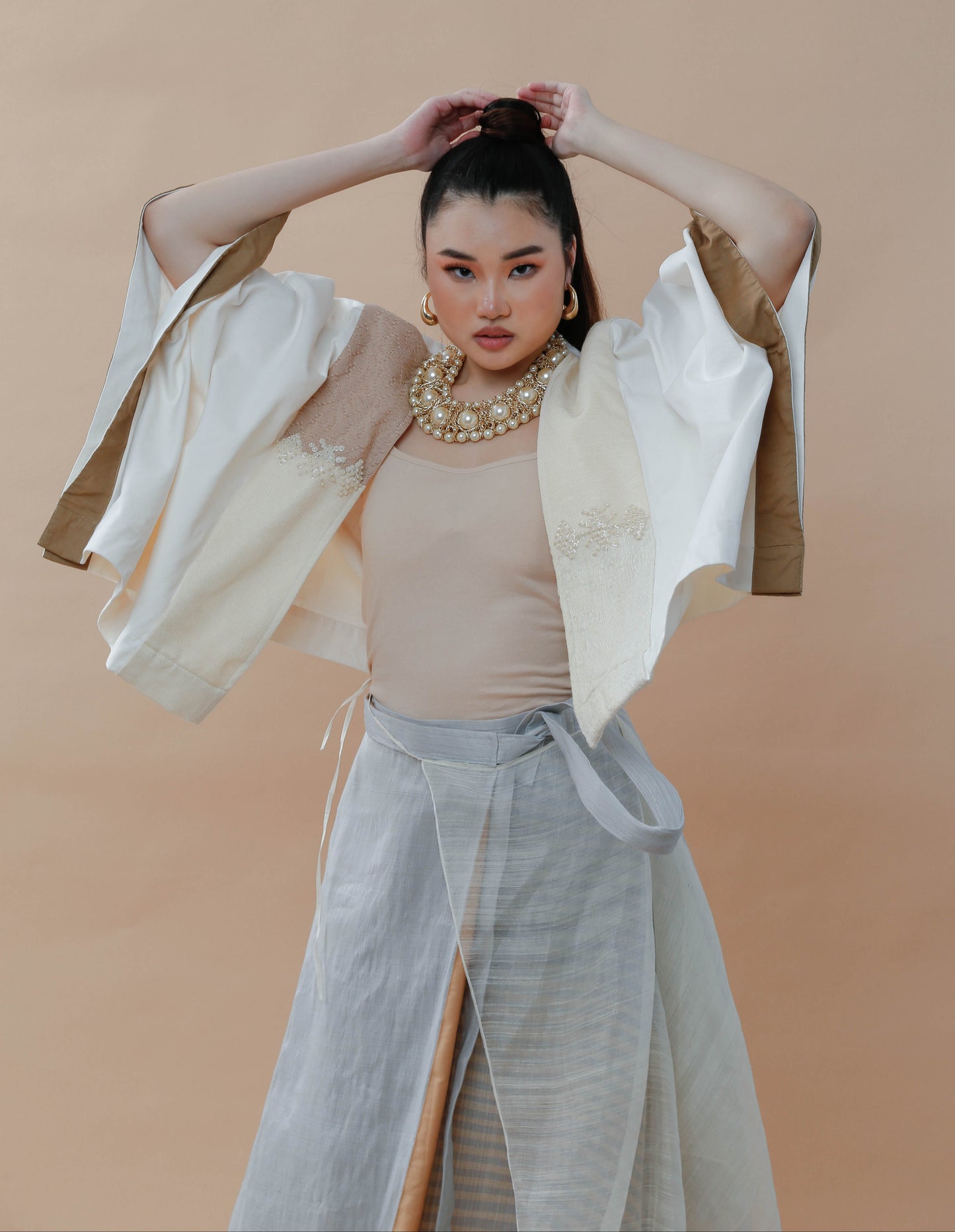 Heritage Poncho in Cream Kalinga and Negros Weaves