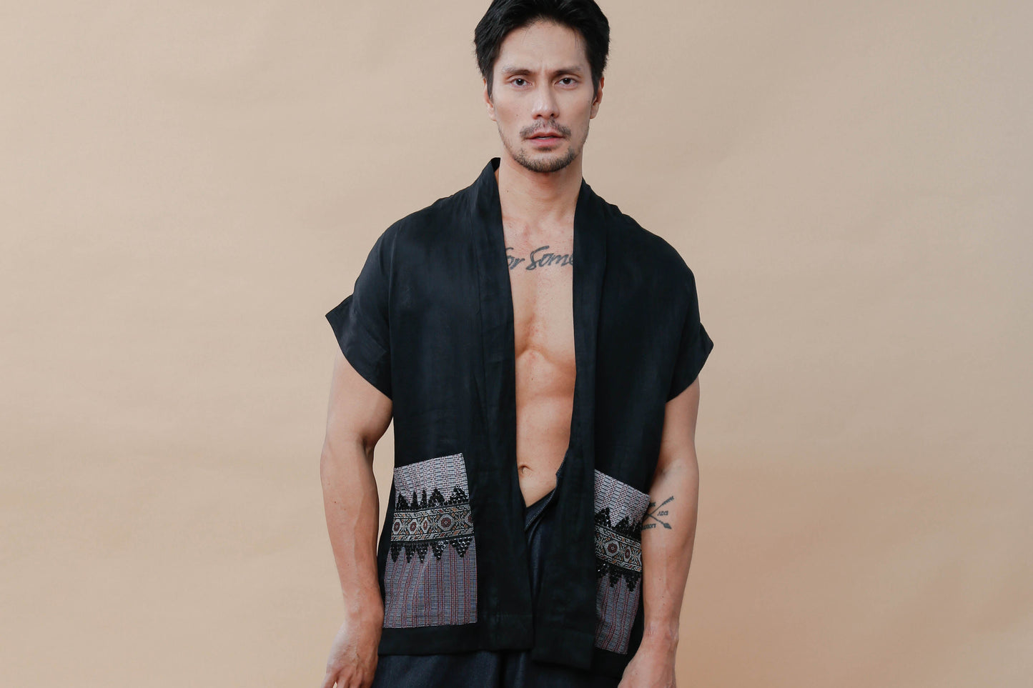 Maparaan Unisex Long Cover Up with Big Pockets in Binakol Weave Beads