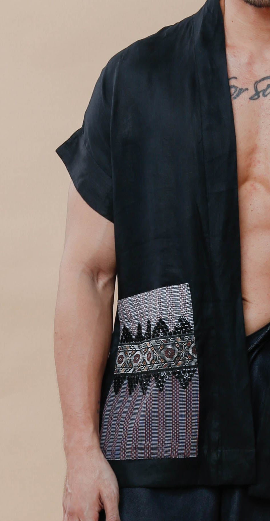 Maparaan Unisex Long Cover Up with Big Pockets in Binakol Weave Beads