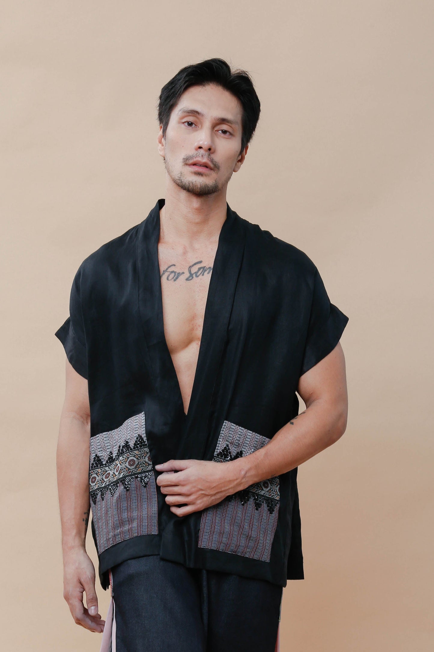 Maparaan Unisex Long Cover Up with Big Pockets in Binakol Weave Beads