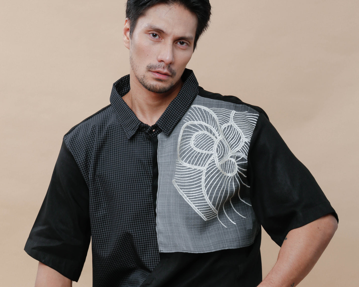 Pusong Iniwan Men's Polo in Black with Piña Accent