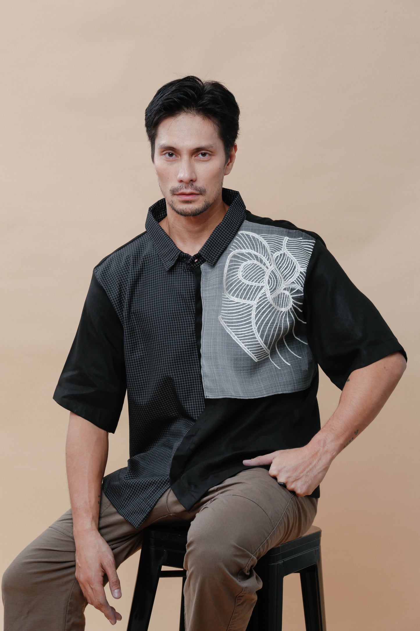 Pusong Iniwan Men's Polo in Black with Piña Accent