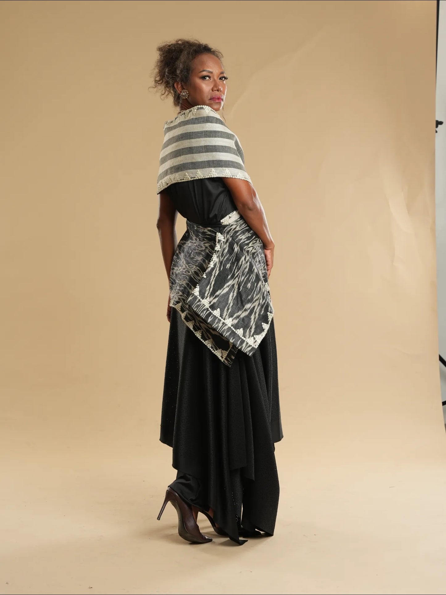 Modern Filipiniana Black Tnalak with Sibagat Abaca Stripes